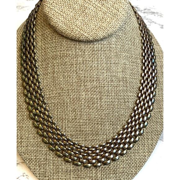 Vintage Tank Track Mesh Necklace 80s Gunmetal Iridescent Metal 18" Collar - Picture 2 of 10